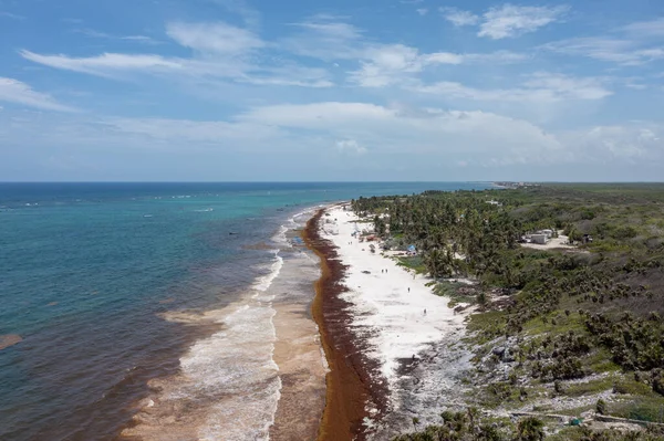 Vue Panoramique Aérienne Des Plages Long Côte Tulum Mexique — Photo