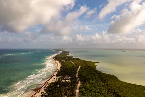 Krajobraz Lotu Ptaka Półwyspu Tulum Quintana Roo Meksyk — Zdjęcie stockowe