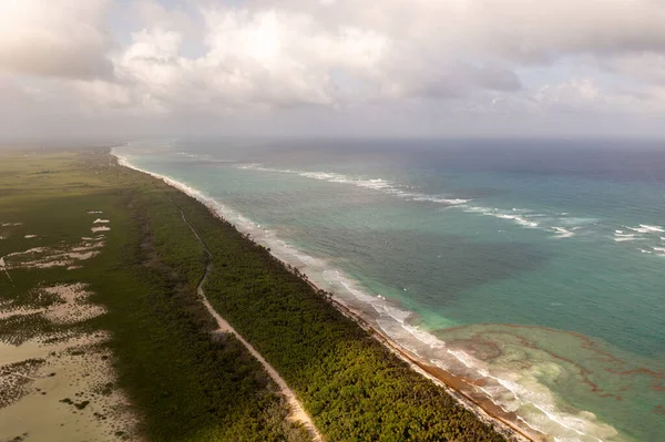 Krajobraz Lotu Ptaka Półwyspu Tulum Quintana Roo Meksyk — Zdjęcie stockowe