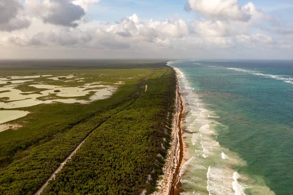Krajobraz Lotu Ptaka Półwyspu Tulum Quintana Roo Meksyk — Zdjęcie stockowe