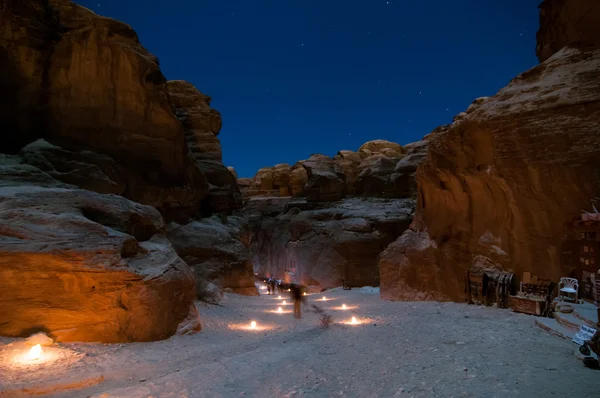 Petra, Jordánsko v noci — Stock fotografie