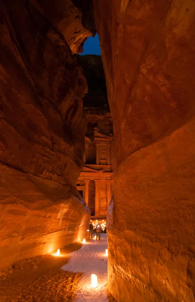 Petra, Jordánsko v noci — Stock fotografie
