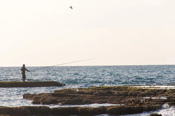 Uomo Pesca - Cesarea, Israele — Foto Stock