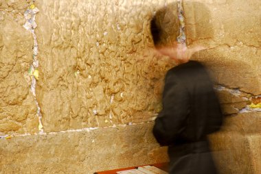Traditional Hassidic Man Praying at the Western Wall clipart