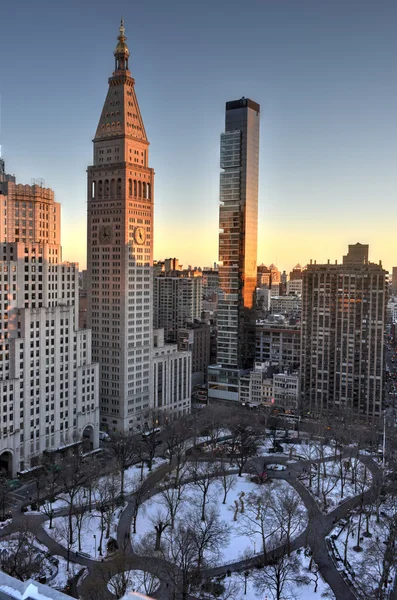 New York City skyline vid solnedgången — Stockfoto