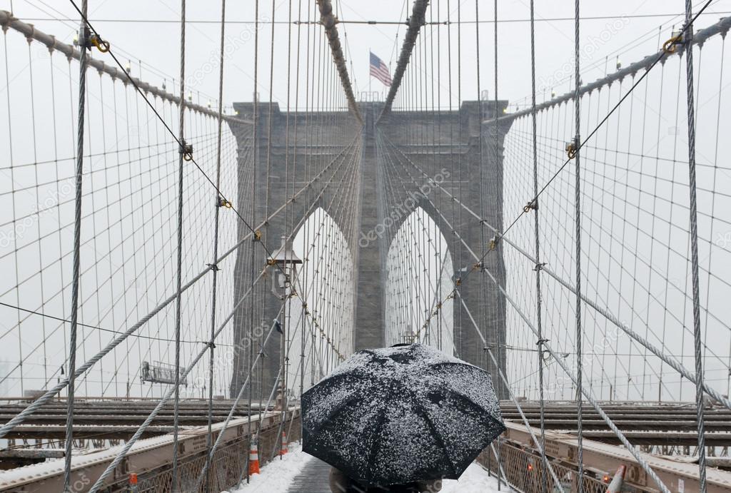 Brooklyn Bridge, Snowstorm - New York CIty