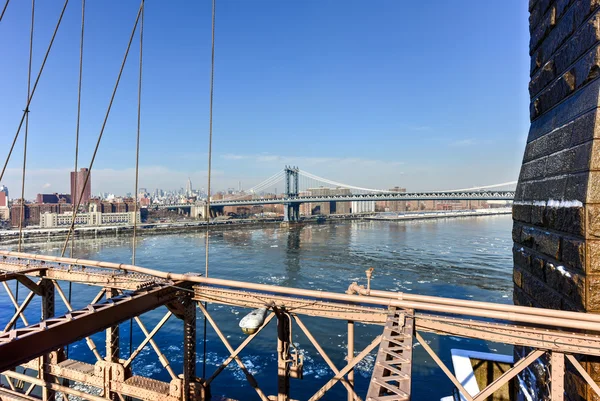 Brooklynský most, zima - New York City — Stock fotografie