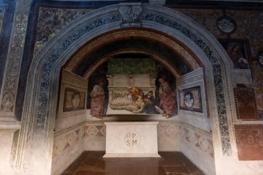 Orvieto Katedrali, Orvieto - 14 Temmuz 2025: Madonna di San Brizio Şapeli 'nin karmaşık freskleri, Orvieto Katedrali, canlı Rönesans sanatını sergiliyor.