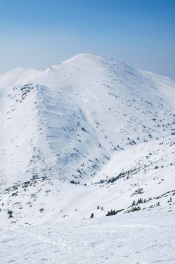 Dağ ve ülke kayak pistlerine tepesinden tepenin doğal görünümü.