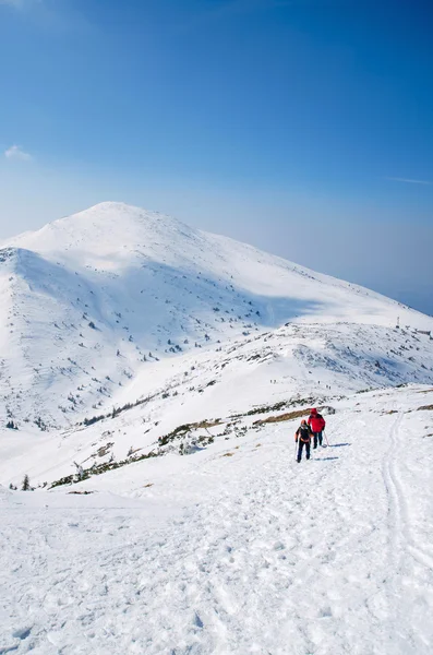 Touristische Wanderung in den Winterbergen — Stockfoto