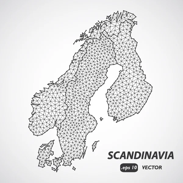 Mapa das fronteiras da Escandinávia, vetor de mapa poli baixo da Escandinávia, Dinamarca, Noruega, Suécia e Finlândia — Vetor de Stock
