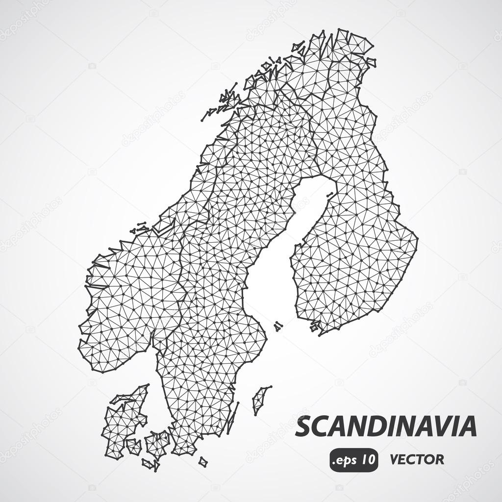 Scandinavia borders map, scandinavia low poly map vector, Denmark, Norway, Sweden and Finland