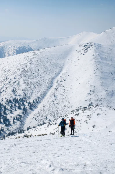 跨国家滑雪者在冬天山 — 图库照片