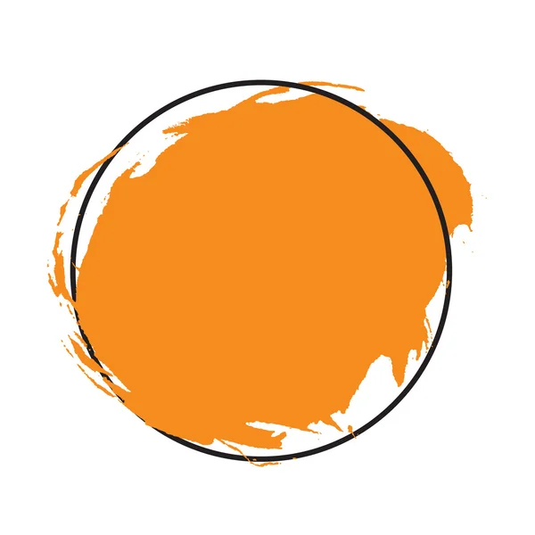 Vetor aquarela fundo abstrato. Elemento vetor laranja aguarela respingo no círculo. Etiqueta grunge artesanal . —  Vetores de Stock