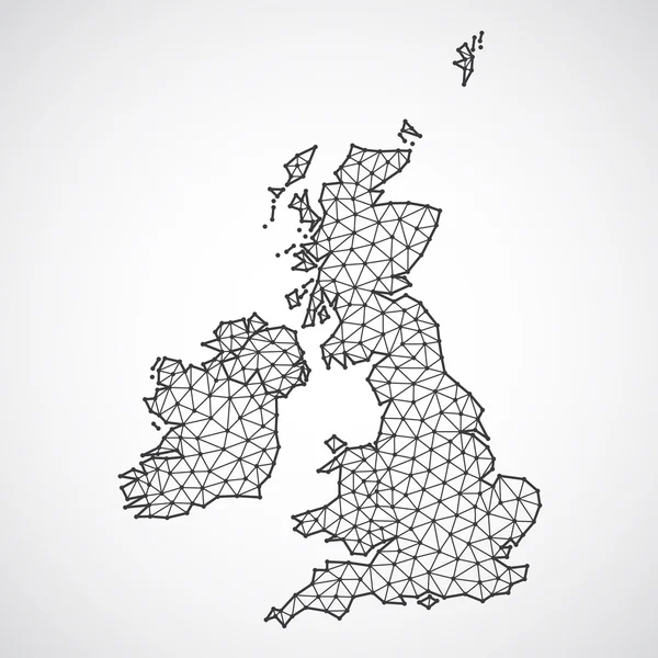 Mapas de ilhas britânicas poligonais. Mapa do Reino Unido e da Irlanda em baixo estilo poli. Mapa do país em estilo geométrico para seus infográficos —  Vetores de Stock