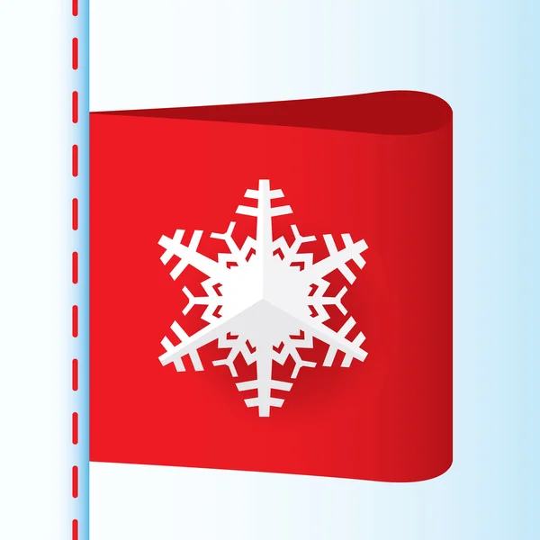 Vector xmas padrão de lã com etiqueta têxtil floco de neve vermelho . — Vetor de Stock