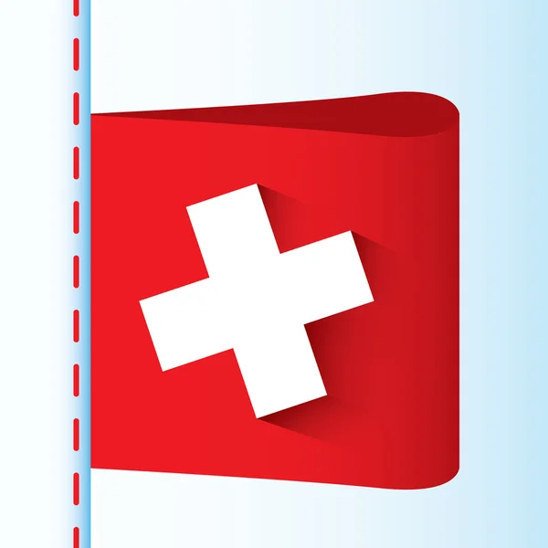 Illustration of red textile label with white cross ( first aid or swiss ) — Stock Vector