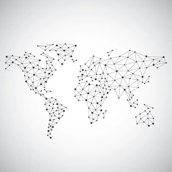 Stilizált alacsony poly World Map koncepció vezetékes építése kapcsolat fogalmát. Globe üzleti háttérrel. Vektoros illusztráció. — Stock Vector