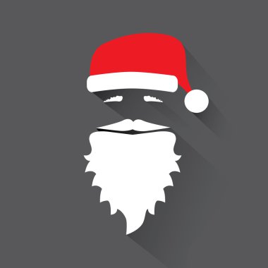 Düz tasarım vektör Noel Baba yüzünde siyah arka plan. Simge. Tebrik kartı.