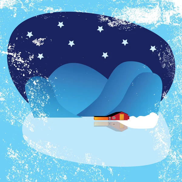 Ilustração da bela paisagem de cena de inverno com grunge de neve — Vetor de Stock