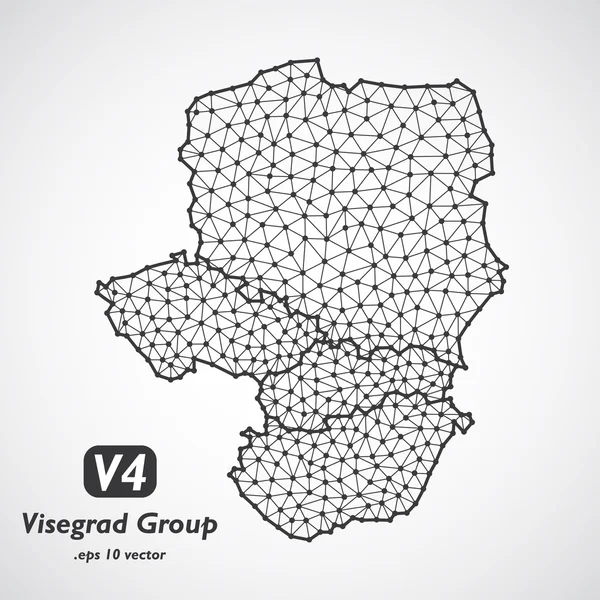Laag poly vier Visegrad kaart. Groep van Midden Europa-staten - Slowakije, Polen, Hongarije, Tsjechië — Stockvector