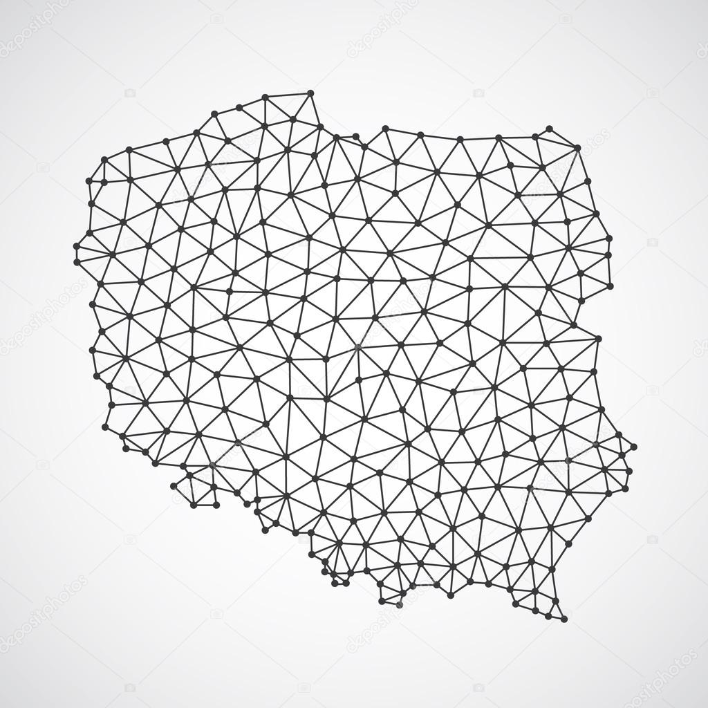 Low poly Poland map illustration. Point and geometrical form, structure line comunication concept