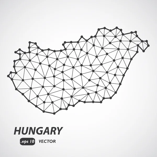 Low poly ilustracja mapa Węgry z granicy. Punkt i geometryczne formy, struktury linii komunikacja koncepcja — Wektor stockowy