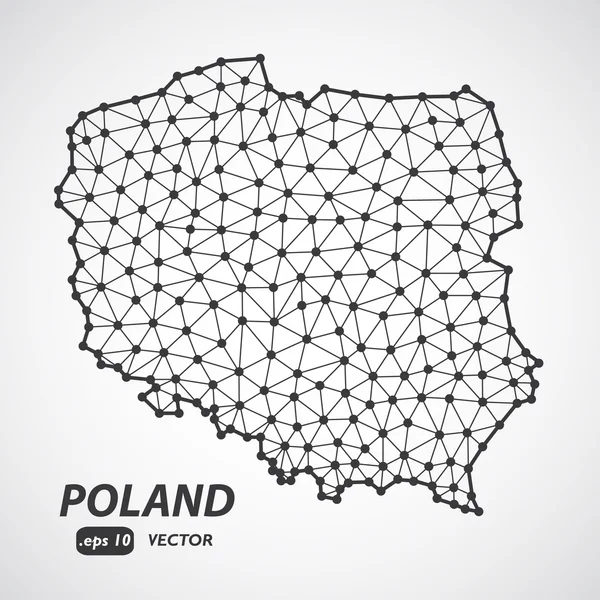 Laag poly Polen kaart afbeelding met rand. Punt en geometrische vorm, structuur lijn communicatie concept — Stockvector