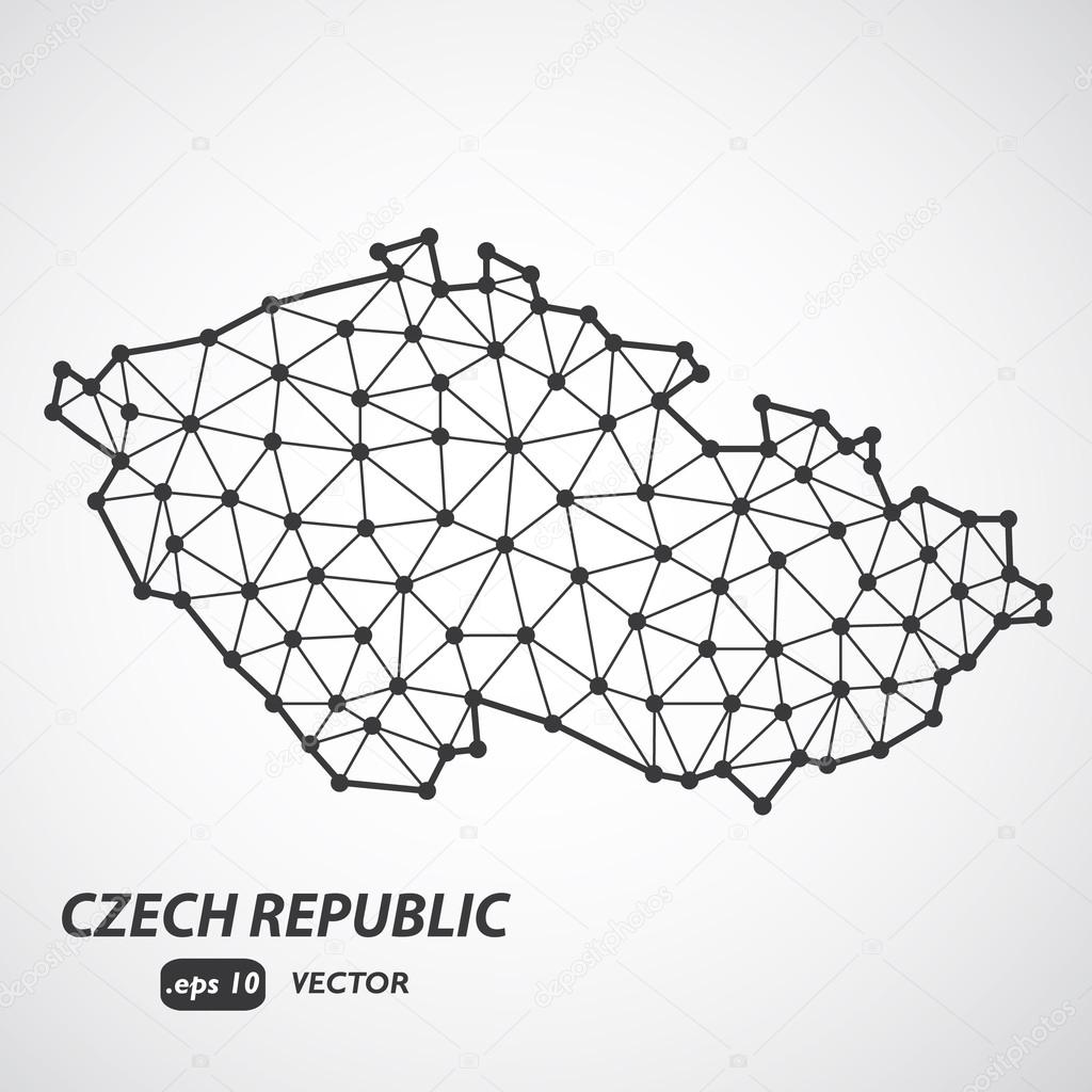 Low Poly Czech Republic Map with border - stylized infographic molecular concept - Vector Illustration