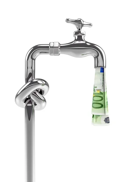 Knot Tap Money Faucet Euros Illustration Chrome Tap Knotted Pipe — Stock Photo, Image