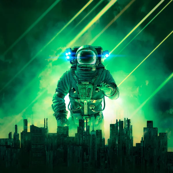 Asteroid Storm Dark Astronaut Illustration Mysterious Male Science Fiction Astronaut — Photo