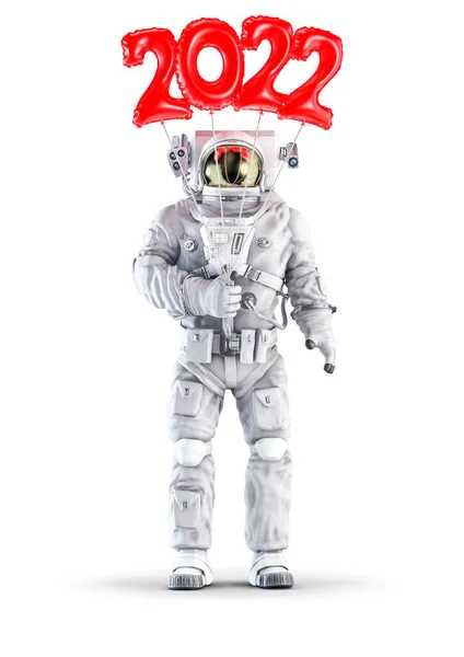 Astronaut Met 2022 Ballon Illustratie Van Ruimtepak Met Mannelijk Figuur — Stockfoto