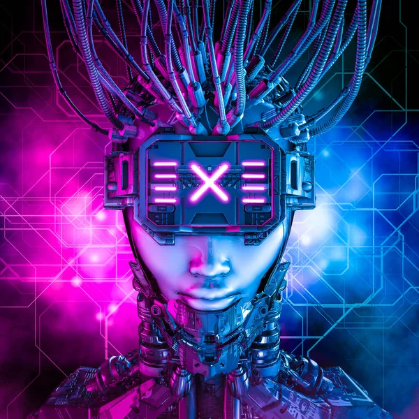 Hardwired Cyberpunk Kvinnlig Android Illustration Science Fiction Robot Flicka Bär — Stockfoto