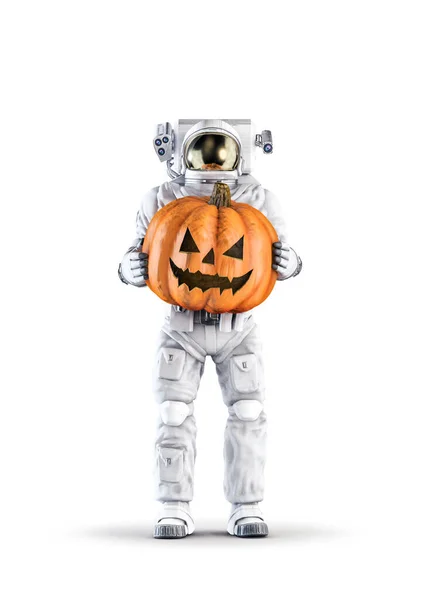 Halloween Kürbis Astronaut Illustration Des Raumanzugs Trägt Männliche Figur Mit — Stockfoto