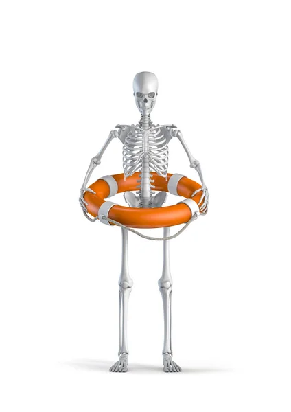 Skeleton Needs Rescue Illustration Male Human Skeleton Figure Holding Orange — Stock Photo, Image