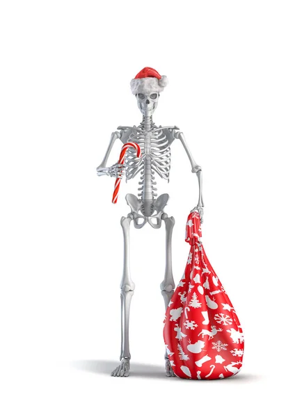Kerst Santa Skelet Illustratie Van Mannelijke Menselijke Skelet Figuur Met — Stockfoto