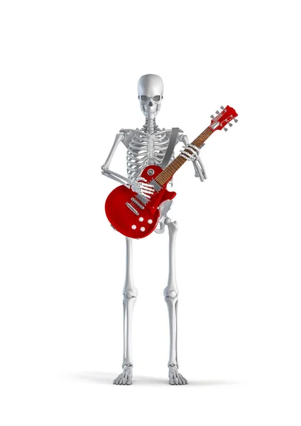 Skeleton Guitarist Illustration Male Human Skeleton Figure Playing Red Electric — Stock Photo, Image