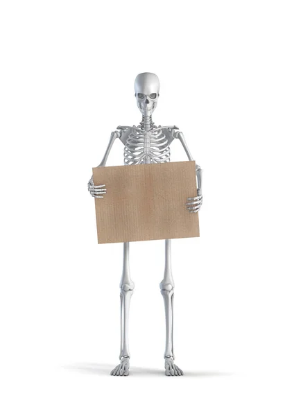 Skeleton Message Illustration Male Human Skeleton Figure Holding Blank Cardboard — Stock Photo, Image