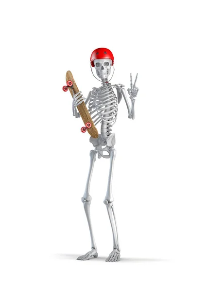 Skater Skeleton Illustration Male Human Skeleton Figure Wearing Skate Helmet — Stock Photo, Image