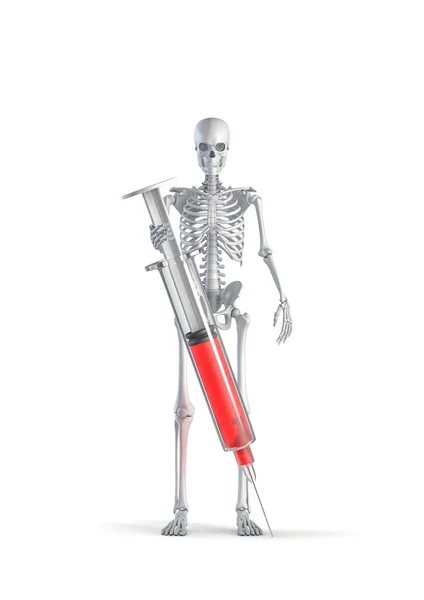 Esqueleto Médico Cuidados Saúde Ilustração Figura Esqueleto Humano Masculino Segurando — Fotografia de Stock