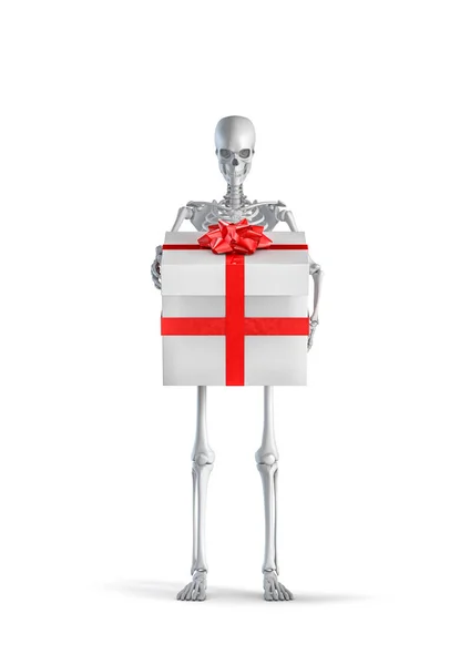 Skeleton Present Illustration Male Human Skeleton Figure Holding Gift Box — Stock Photo, Image