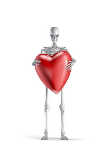 Skelett Med Valentine Hjärta Illustration Manliga Mänskliga Skelett Figur Som — Stockfoto