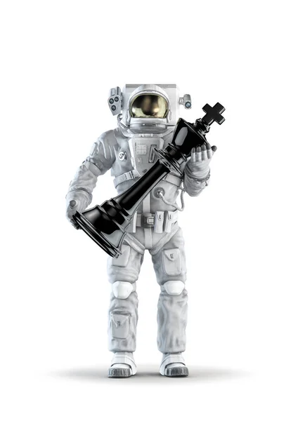 Schachspieler Astronaut Illustration Des Raumanzugs Trägt Männliche Figur Hält Große — Stockfoto