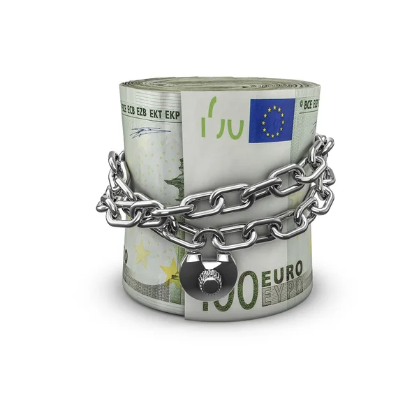 Rotolo di denaro incatenato euro — Foto Stock