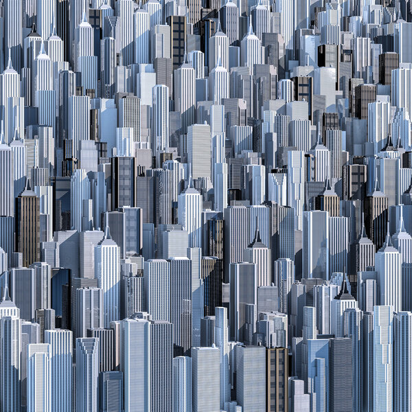 3D render of daytime modern city filling image