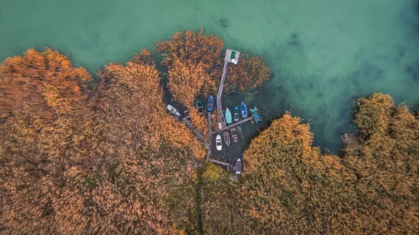 Coloridos Barcos Escondidos Puerto Las Cañas Las Aves Aéreas Vista — Foto de Stock