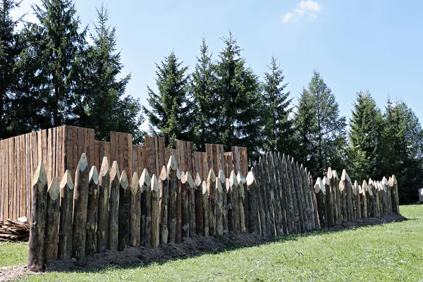 Cerca hecha de troncos afilados puntiagudos — Foto de Stock