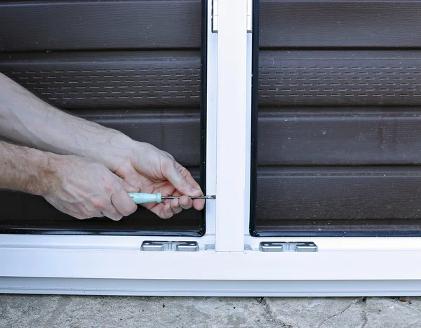 Installation of white plastic window — Stock Photo, Image