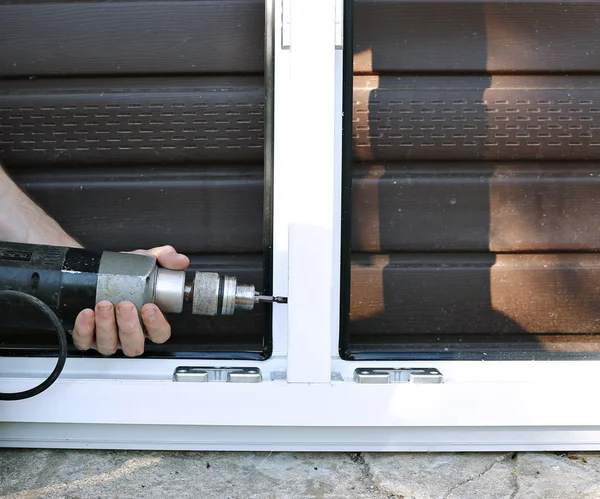 Installation of white plastic window — Stock Photo, Image