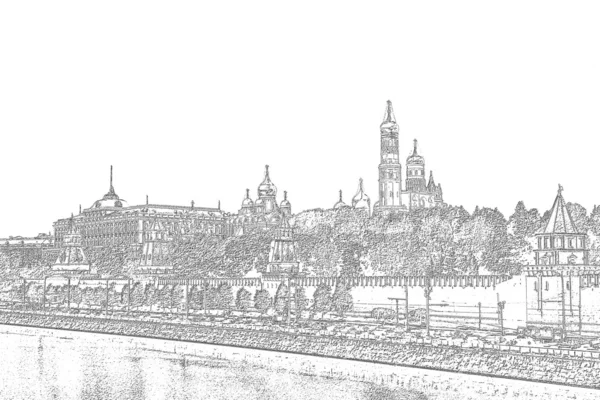 Zwart-wit tekening van het kremlin van Moskou — Stockfoto